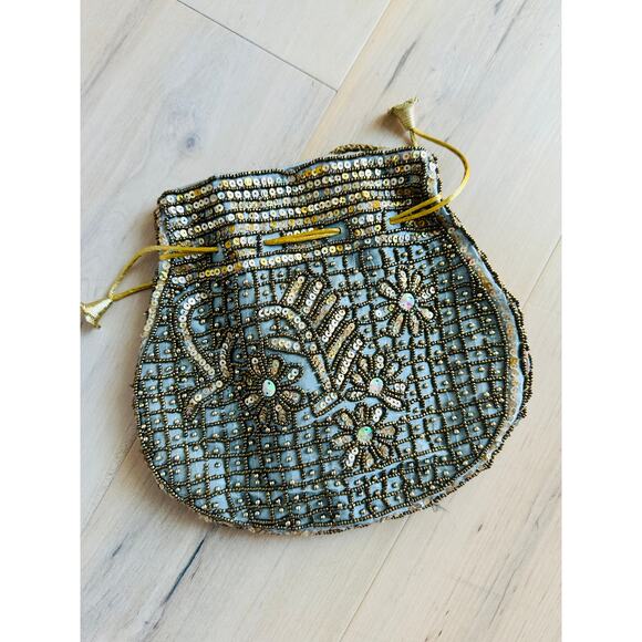Vintage Sequin Evening bag Drawstring Silver Evening wear - Picture 2 of 7